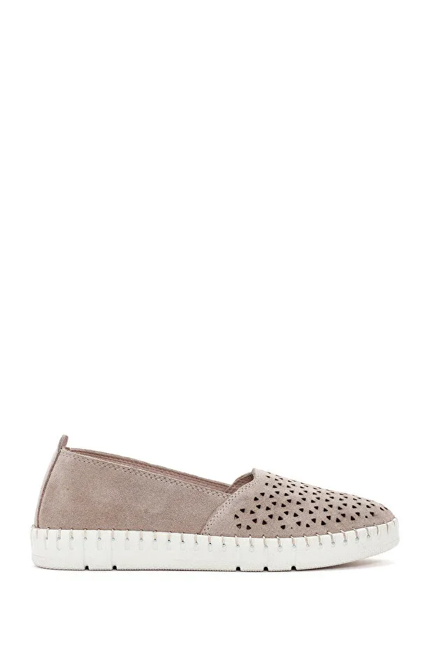 Women's Beige Suede Leather Shoes, Comfort Loafer 26PFD500010