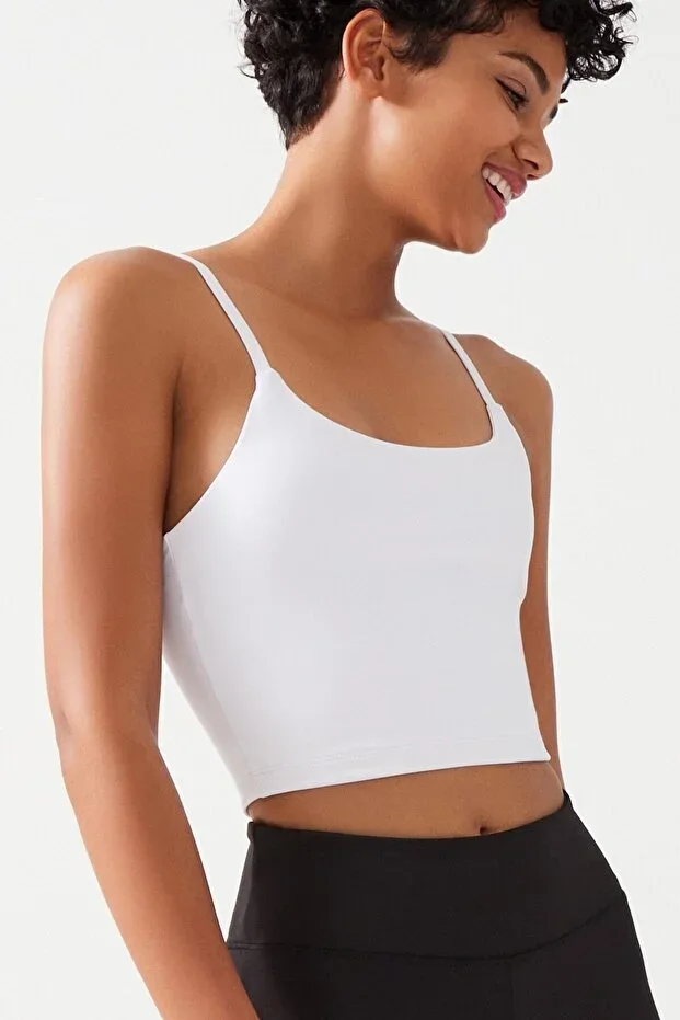 Women's White Strappy Light Support Padded Sports Bra Straps