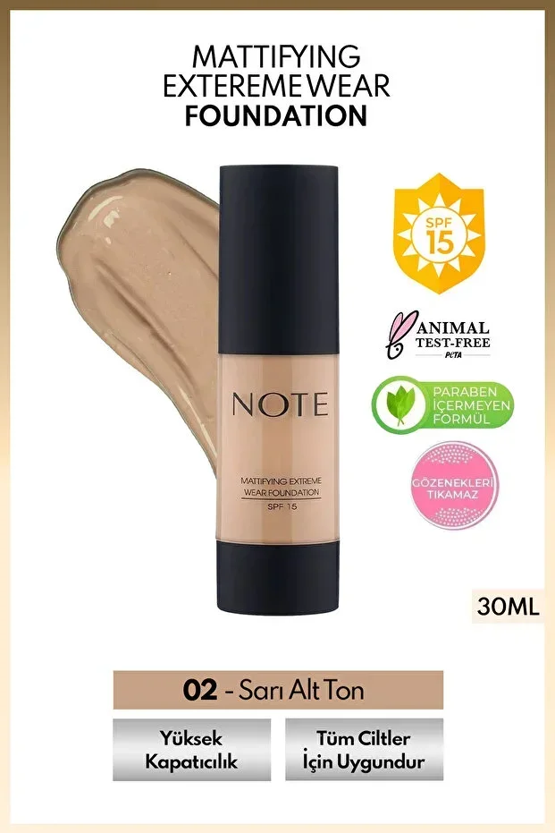 Mattifying Extreme Wear Spf 15 High Coverage Foundation with Matte Finish - 02 Natural Beige
