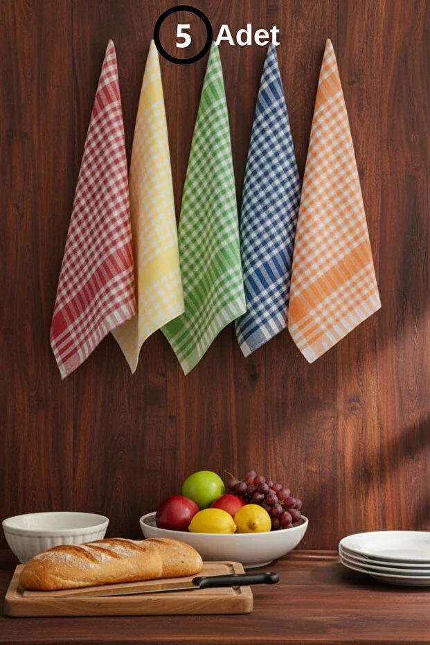 Plaid 5-Piece Cotton Lunch Presentation Cloth Drying Cloth Napkin Kitchen Towel | Colored