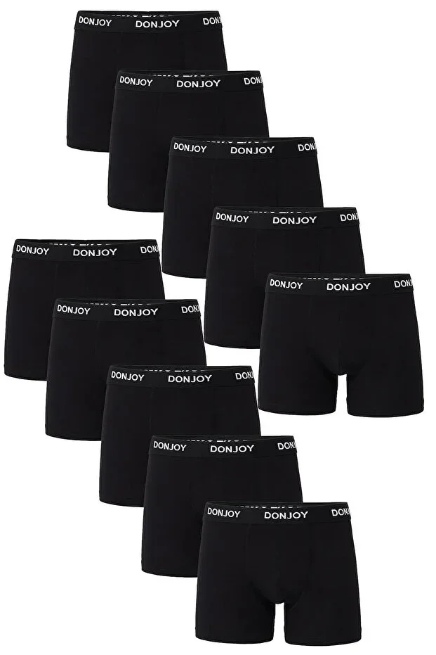 Men's 10-Pack Cotton Lycra Jersey Elastic Waistband Black Boxer
