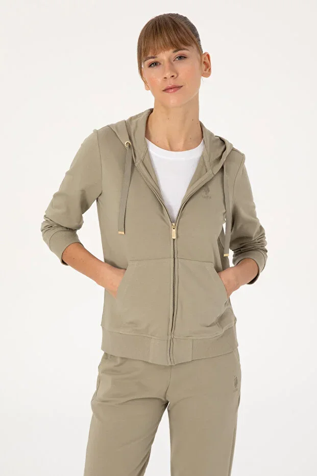 Women's Light Khaki Zip-Up Hoodie 50313594-VR183