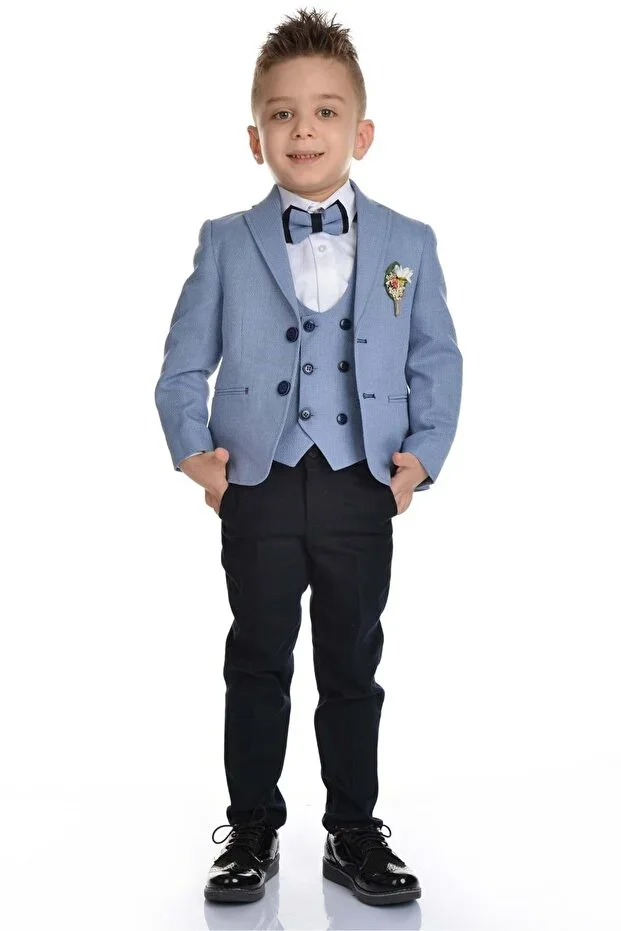 Mnk Sport Fit Boys' Suit with Vest - Blue