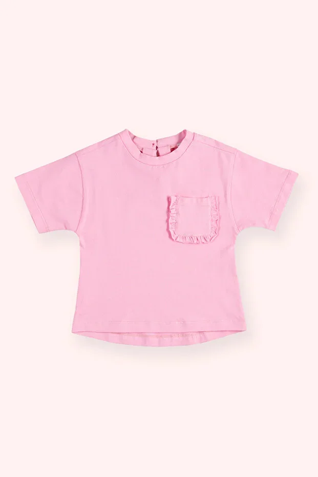 Baby Girl Pink T-shirt with Ruffle Detail Pocket