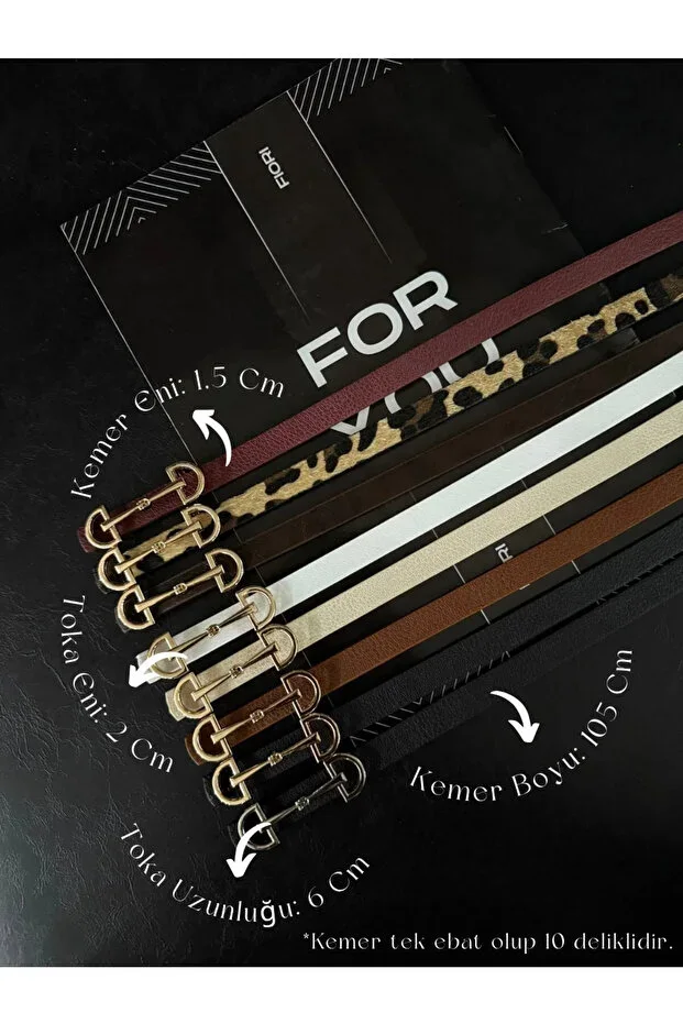 8-Piece Long Gold Thin Buckle Thin Women's Belt, Jacket Belt, Shirt Belt, Dress Belt