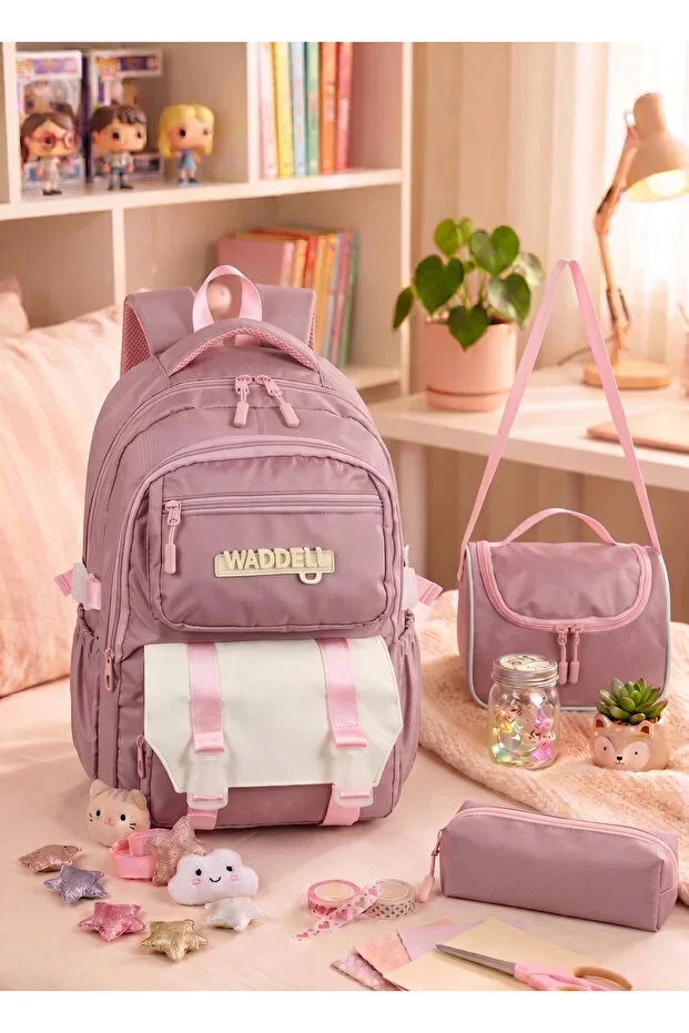Waddell Primary - Middle School Luxury Quality Fabric Twillnis Rainproof Sweet Girls' Bag Lunch Bag and Pencil Case 3-piece Set