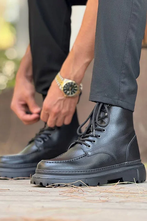 Black Men's Boot Winter Postal Sport High Sole Laced Comfortable