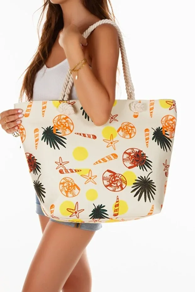 Women's Zippered Beach Bag Patterned Beach Bag Daily Bag Picnic Bag