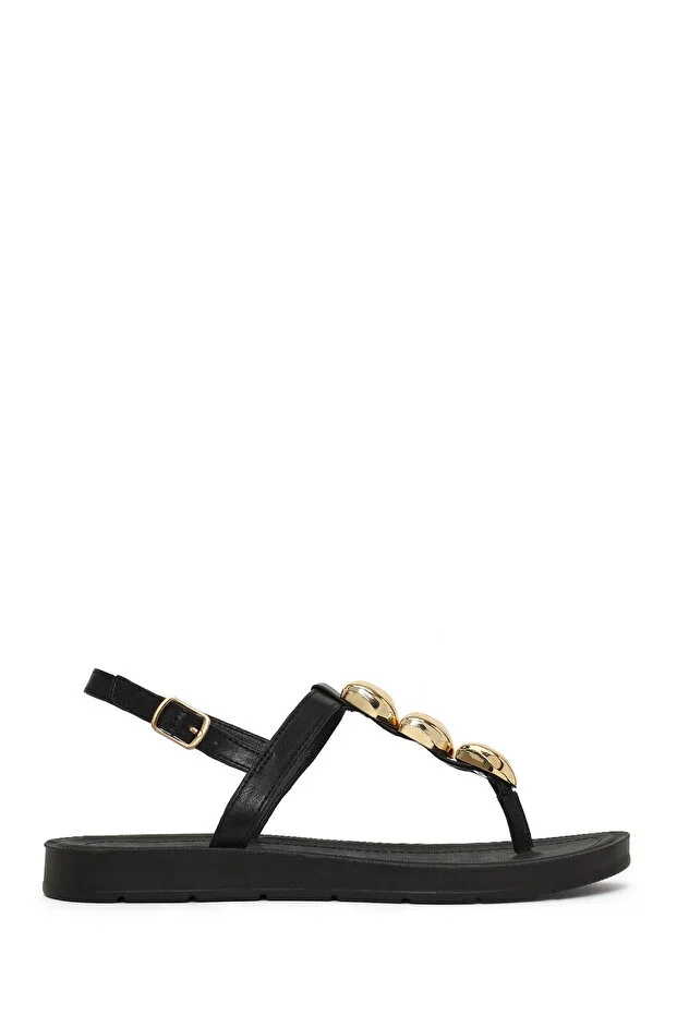Women's Black Embellished Toe-Post Sandals 26SFE463314