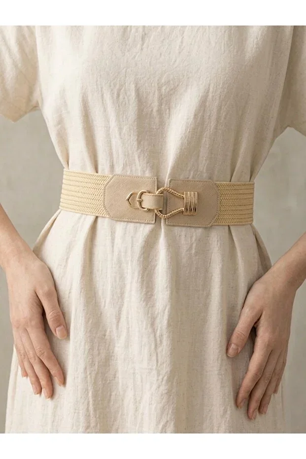 Woven Buckle Straw Elastic Women's Belt, Jacket Belt, Shirt Belt, Dress Belt