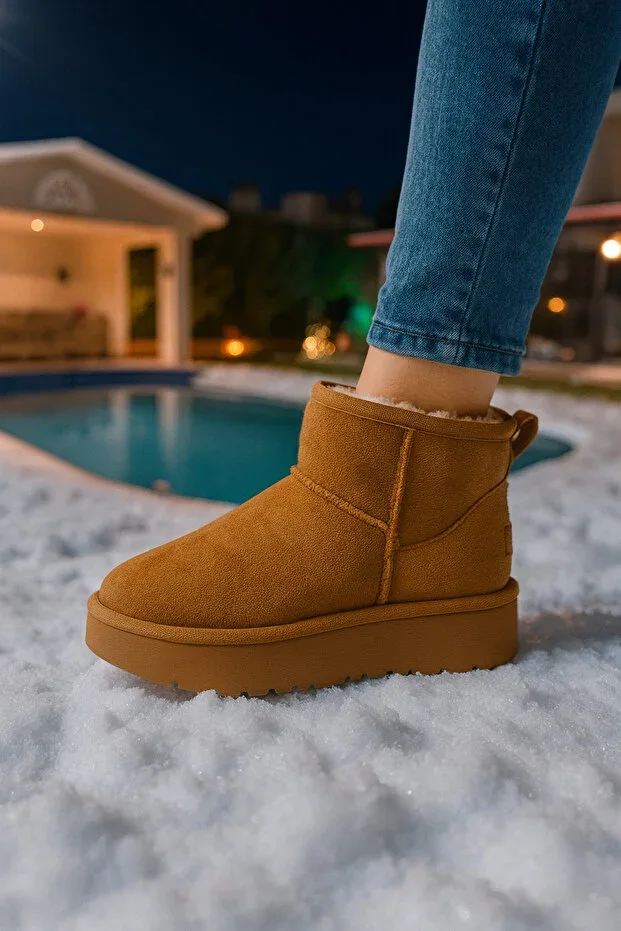 Desipark Women's Ultra Mini Boot Suede Fur Lined Waterproof