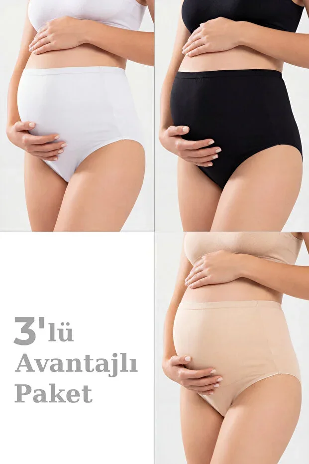 3-Pack Women's Colorful Cotton Lycra High Waist Maternity Panties Flexible and Comfortable Fabric