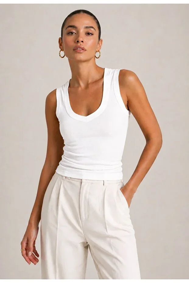 Cotton Premium Basic V-Neck Undershirt White