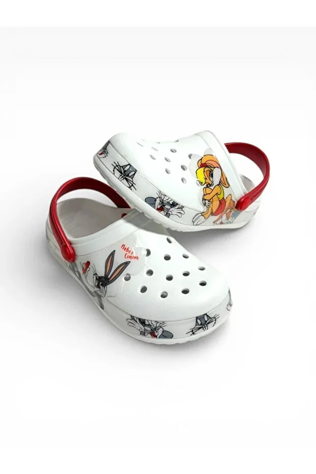 Kids Buggs Bunny and Lola Bunny Figurine Orthopedic Non-Slip EVA Sole Slippers Red