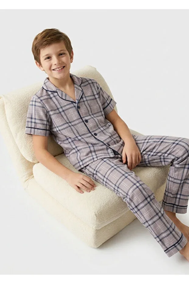 Boys' Short Sleeve Buttoned 100% Cotton Pajama Set Cooper