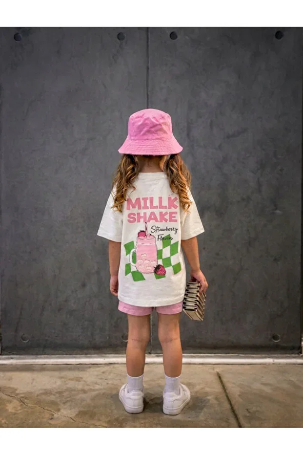 Unisex Baby Kids %95 Cotton Oversize T-shirt (Milk Shake Print)