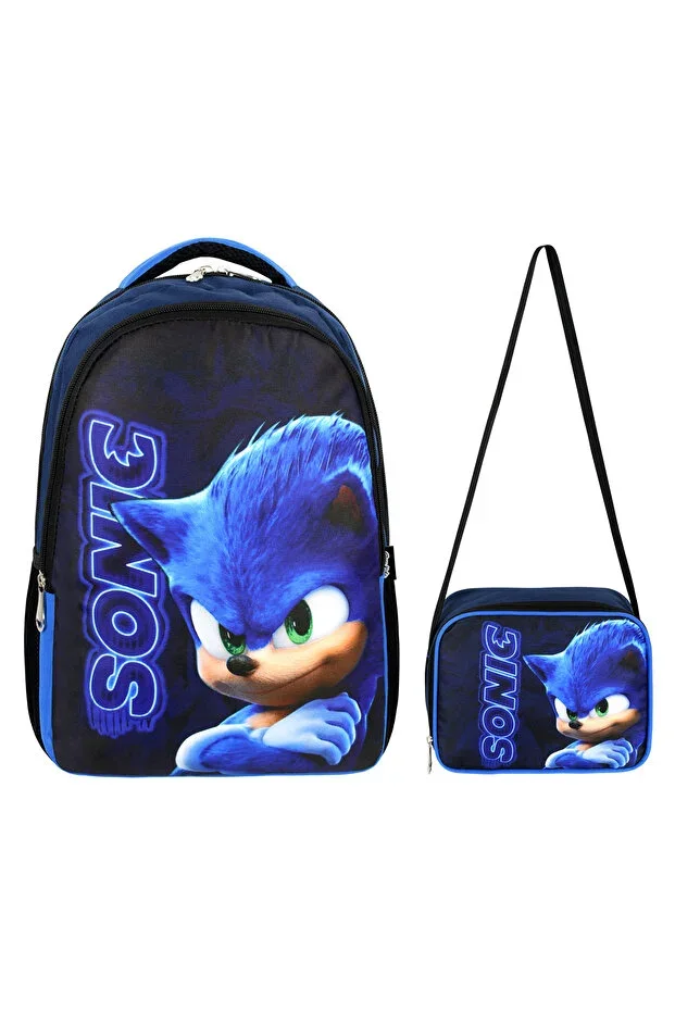 Sonic Printed Waterproof Primary School Backpack and Lunch Set