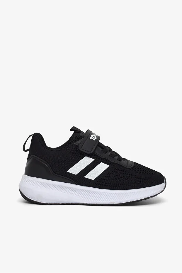 Children Unisex Black White Relaxed Fit Breathable Velcro Laced Sneaker