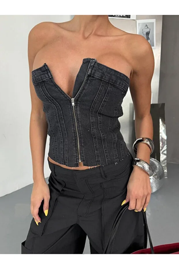 Strapless Denim Bustier