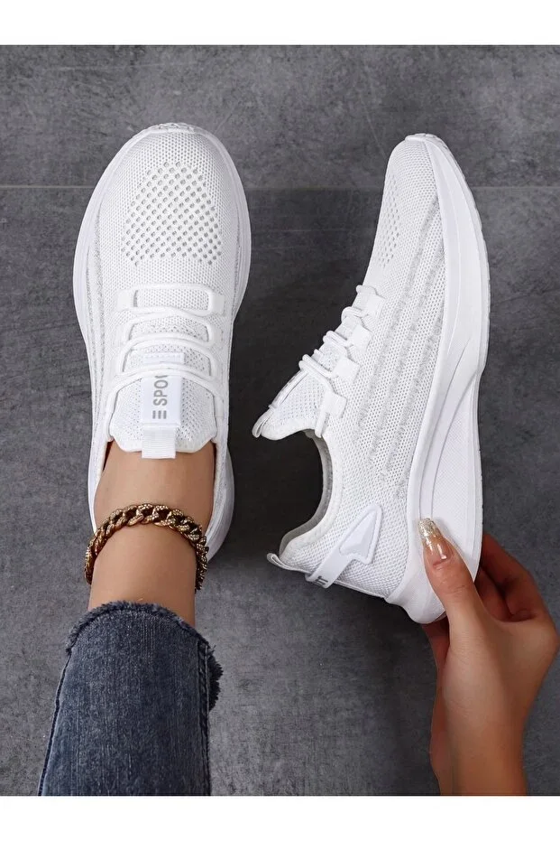 White Unisex Lightweight Knit Sneaker Orthopedic Shoe-015
