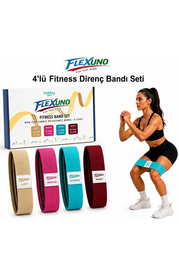 Fitness Resistance Band 4 Piece Set Non-Slip Fabric Aerobic Squat Pilates Exercise Band - Resistance Rubber