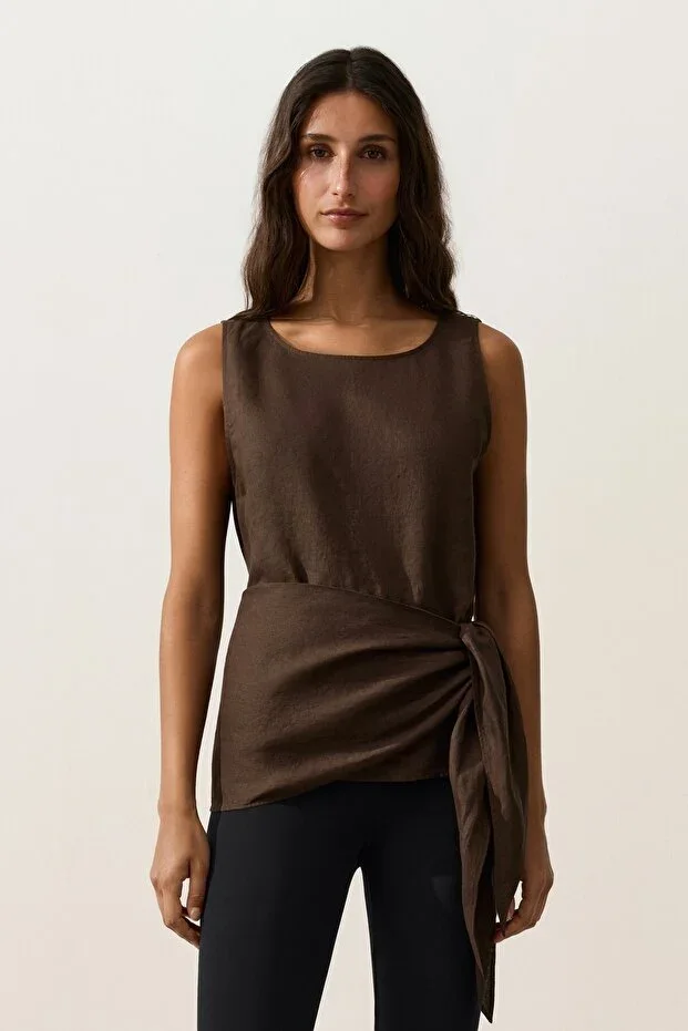 Oysho 100% Linen Scarf Detail Sleeveless Top