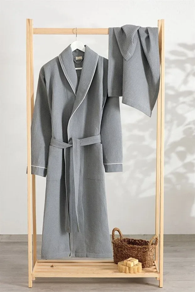 Grey Pike Soho Bathrobe Set - Unisex Bathrobe and Towel - 60x100cm Cotton Towel