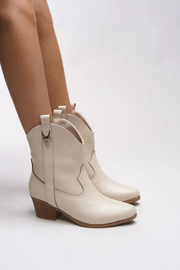 Nioverra Women's Western Boot 0012722 Beige Leather