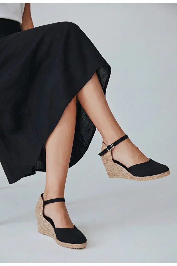 %100 Handmade Natural Linen Women's Espadrille - Wedge Heel Open Back Braided Linen Sandal