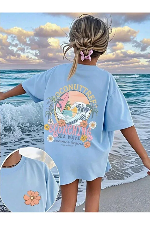 Girl Child, Adult T-shirt Girl Child Tshirt Tropical print Mother daughter twin Tshirt