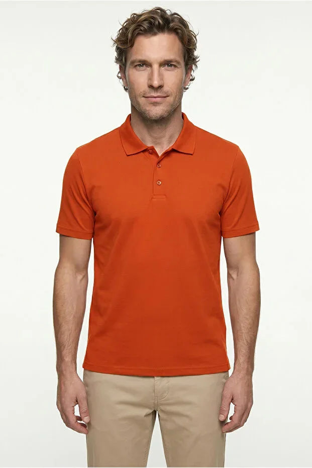 Polo Neck Regular Fit Embroidered Cotton T-Shirt