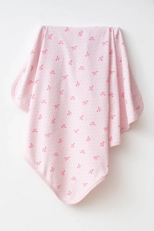 Bow Pink Natural Cotton 80x90 cm Single Layer Baby Blanket yk4424