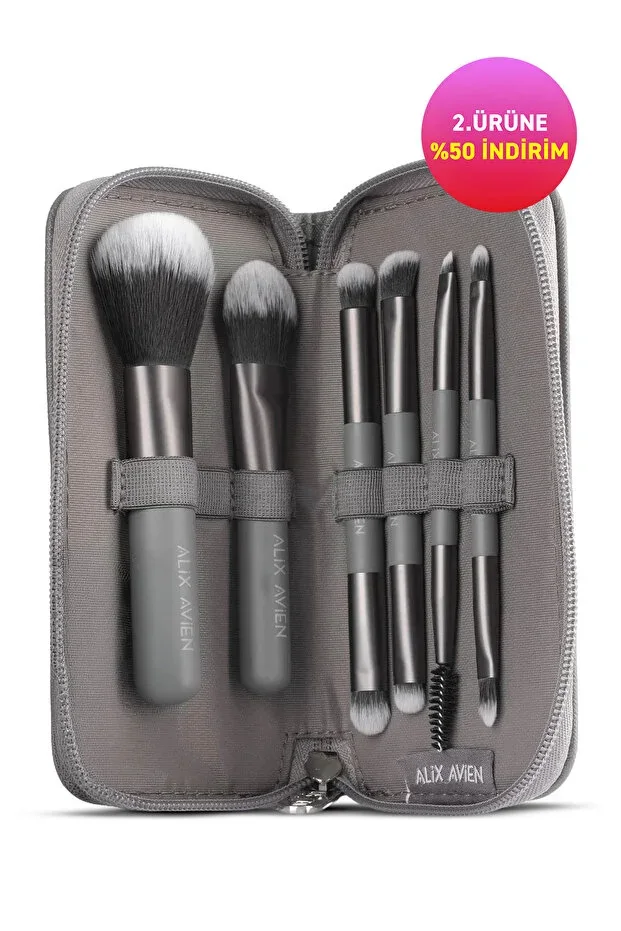 Small Travel Makeup Brush Set with Bag - 10 Types of Brush Heads, Applicator