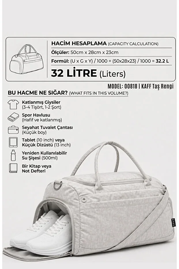 MUCCO Kaff Stone Crinkle Fabric Bag with Shoe Compartment 0818 Front Pocket Waterproof Sports and Travel Bag
