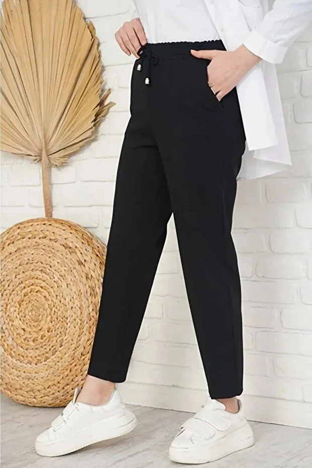 memetti m şekil Women's Plus Size Black Carrot Leg Pants