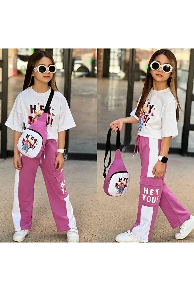 HEY YOU PRINTED BAG 3-PIECE SWEATSUIT SET
