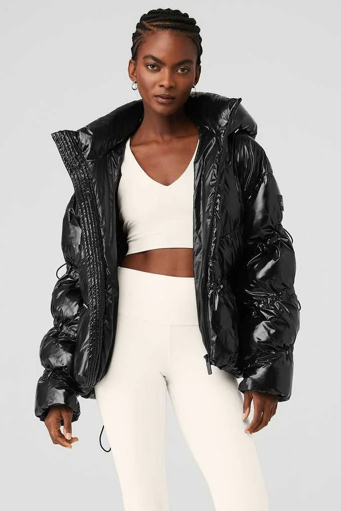 Alo Yoga Stunner Puffer Puffer Ceket Siyah | XYVPT-9406