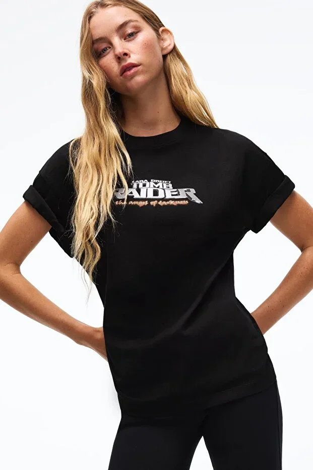 Bershka Oversize Tomb Raider print t-shirt