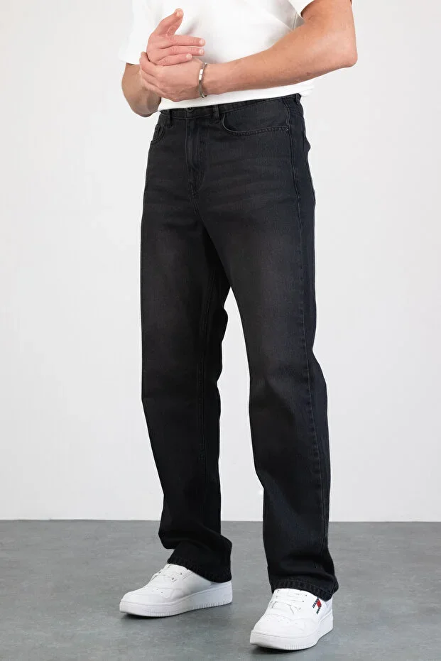 Men's Charcoal Straight Baggy Fit Non-Stretch 100% Cotton Loose Jean Trousers GEORGE