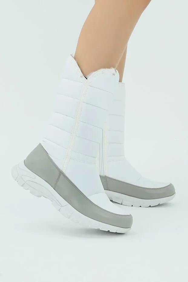 Women's White Waterproof Comfortable Long Fur Snow Boots