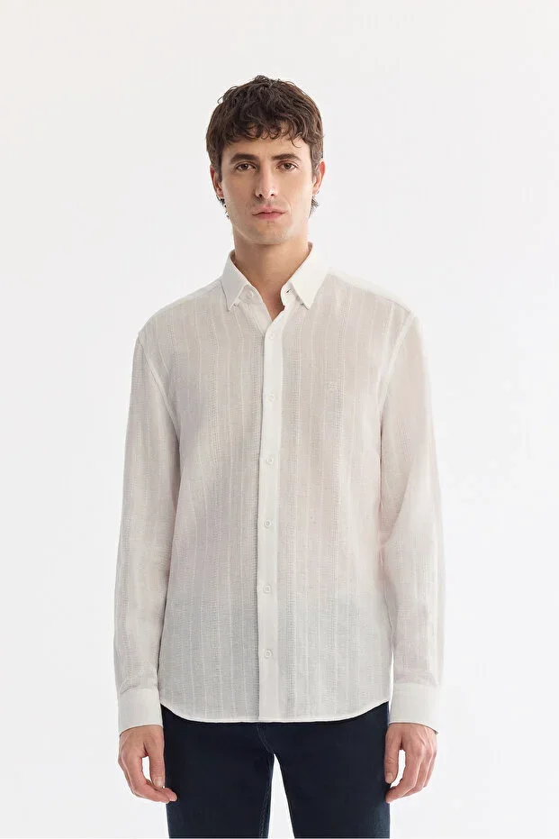 Men's White Button-Down Collar 100% Cotton Breathable Comfort Fit Shirt A61Y2022