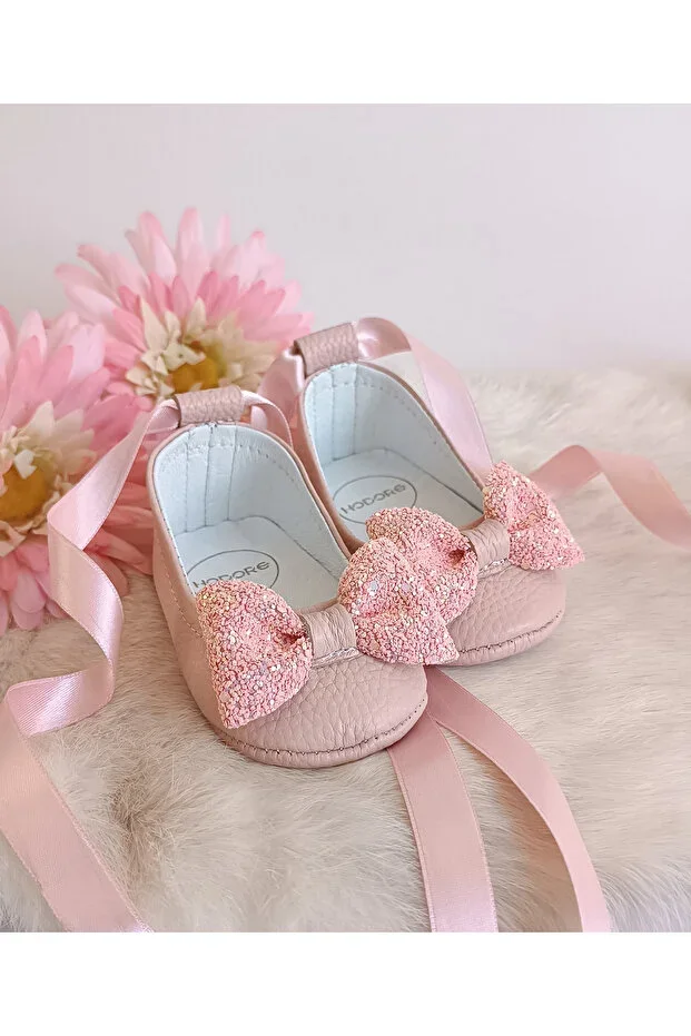 Perla Powder Genuine Leather Baby Ballerina Shoes
