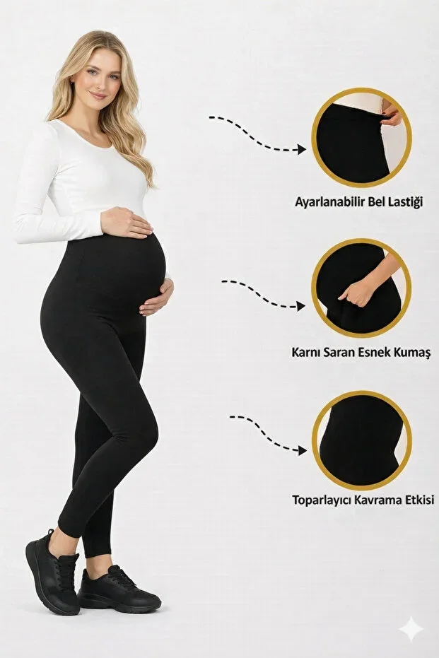 Adjustable High Waist Stretchy Black Tummy Control Maternity Tights