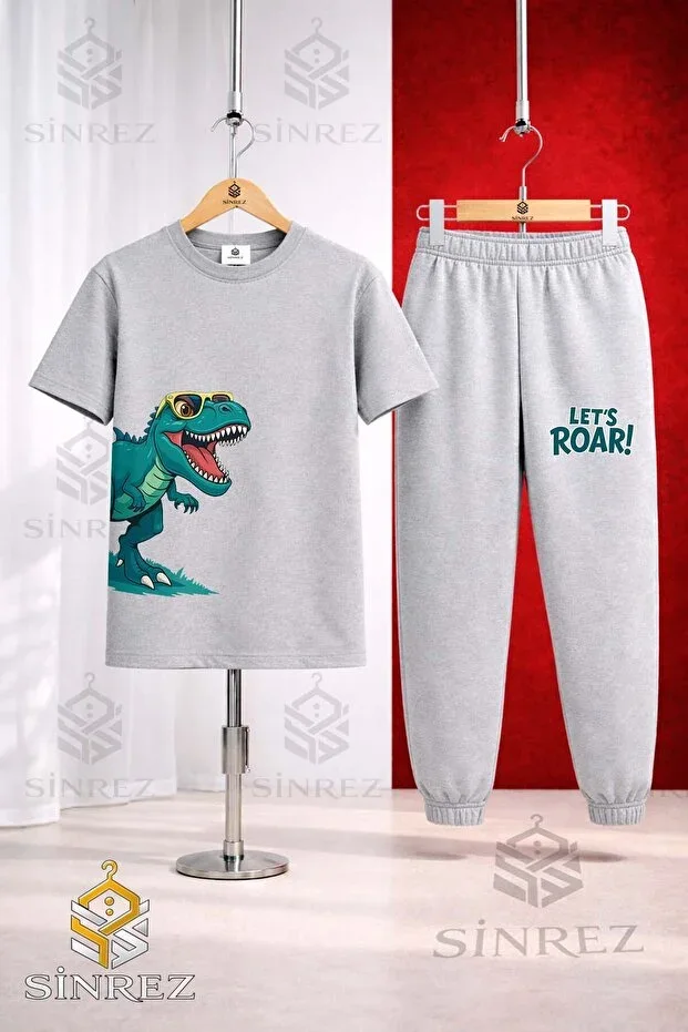 Unisex Children's DINAZOR GLASSES Print T-shirt Tracksuit Set GREEN SIDE