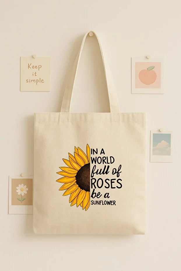 SunFlower Printed Text Canvas Bag Tote Bag