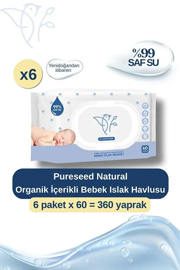 ORGANIC INGREDIENTS 99% PURE WATER BABY WET WIPES 6x60