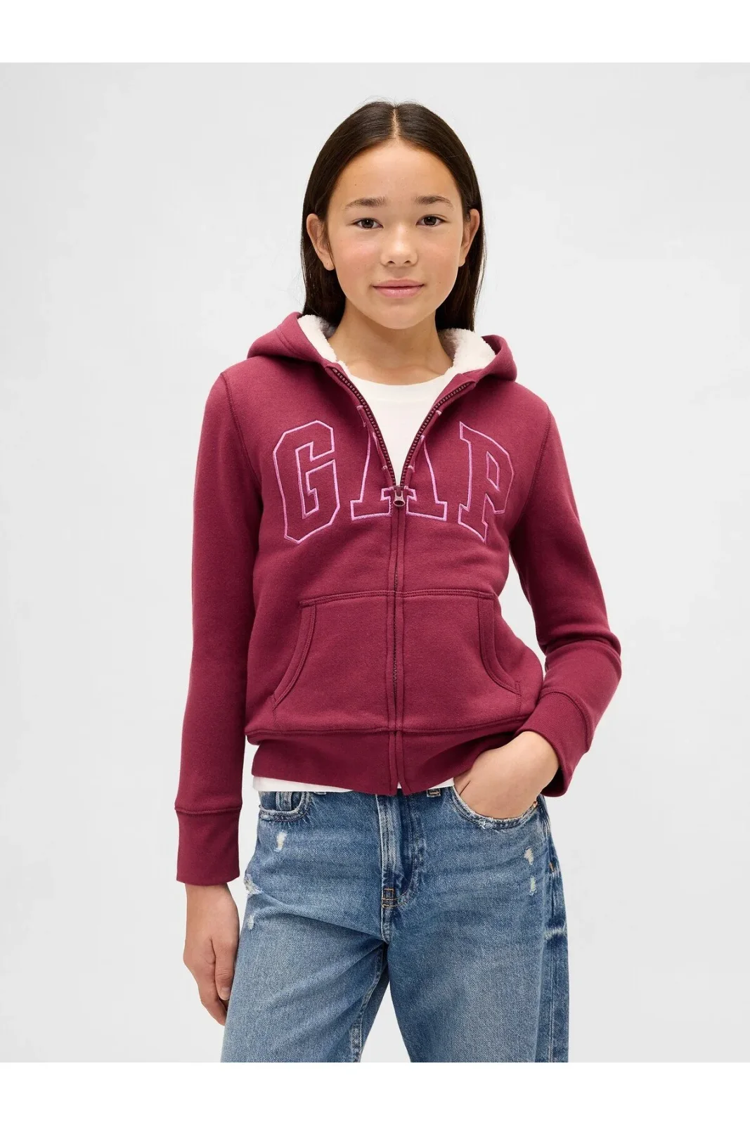 Girls Red Logo Fleece Zippered Sweatshirt