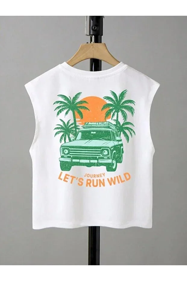 Boys Let's Run Wild Car Back Print Sleeveless Jersey T-shirt