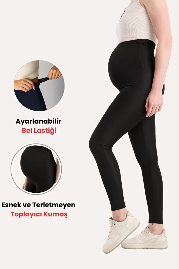 Adjustable High Waist Black Shaping Maternity Tights