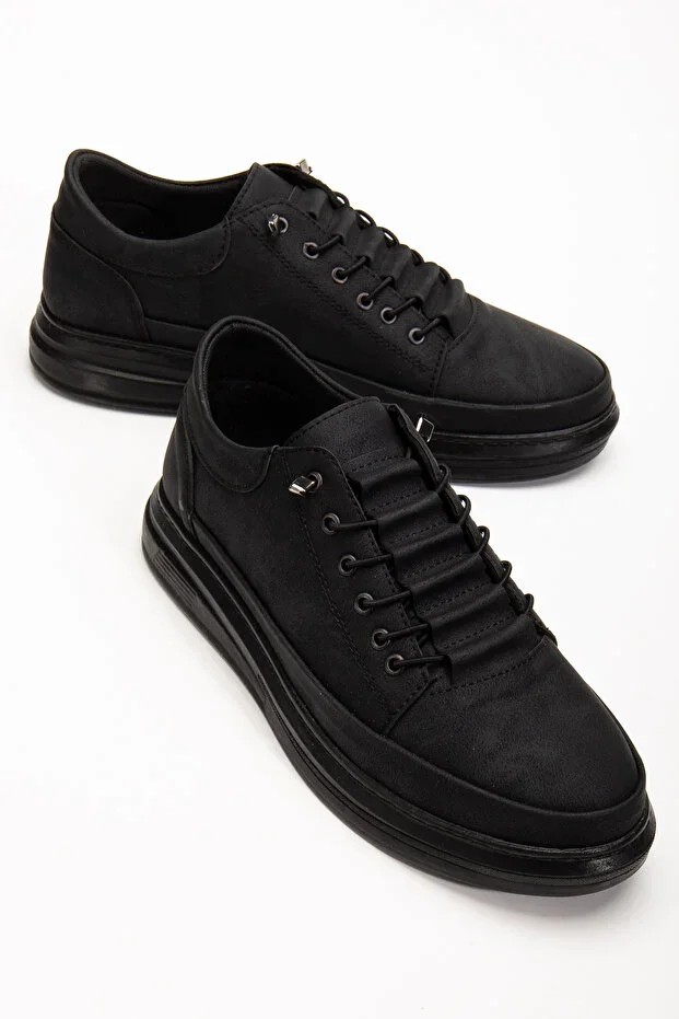 Men's Black Casual Lightweight Poly Stitched Sole Walking Guaranteed Sports Sneaker Shoes